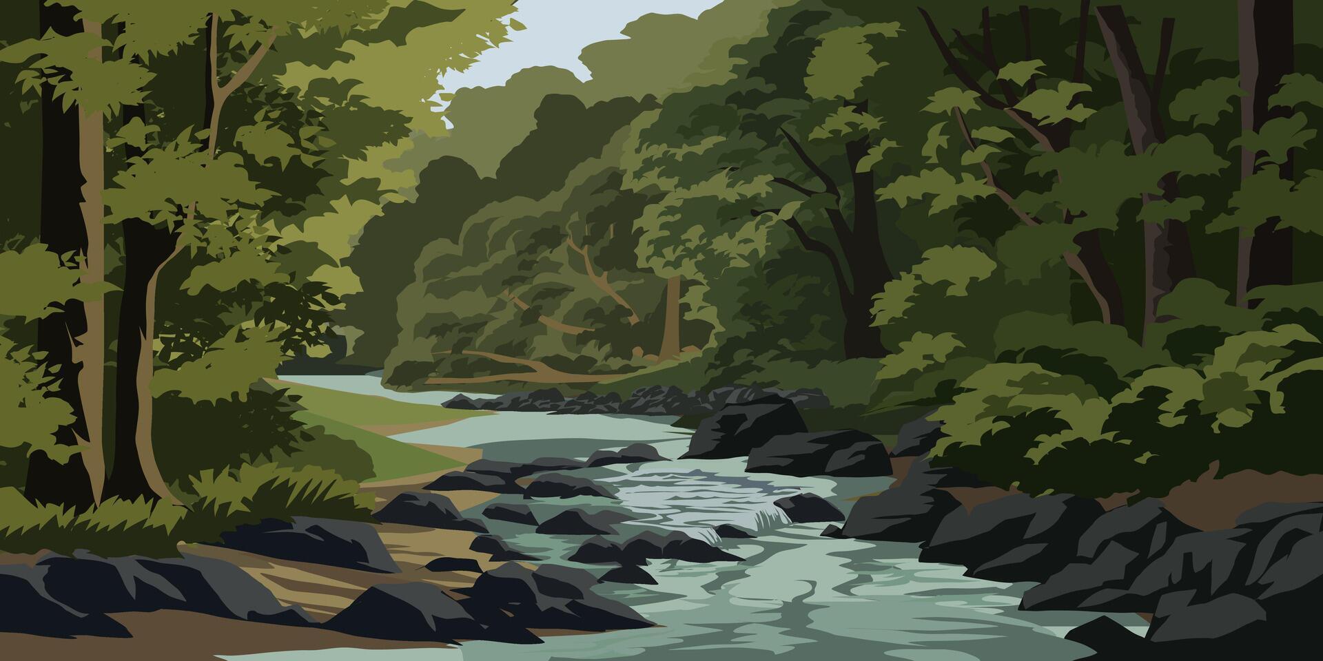 Forest creek landscape with rocks vector