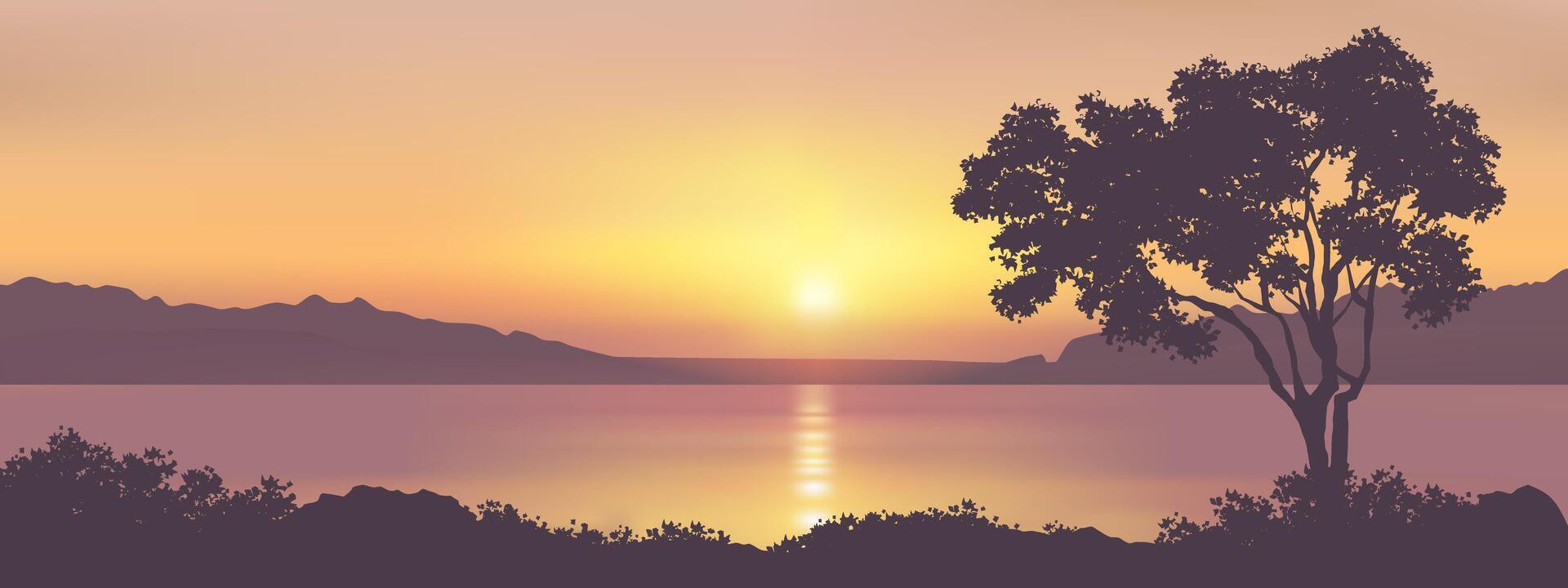 Serene sunset at riverside with a tree vector