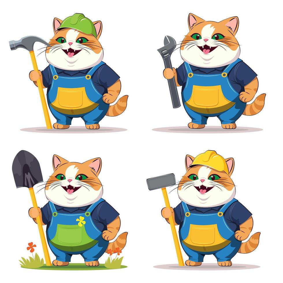 Funny character in a hard hat and overalls celebrates Labor Day vector