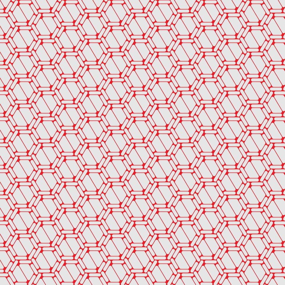 Repeating pattern of red curved lines forming hexagons. Perfect for backgrounds, textiles, packaging design, and abstract concepts needing dynamic visuals. vector