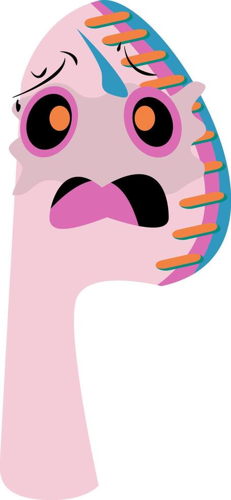 Pink knife with big eyes, open mouth, and striped back. Quirky character design for childrens books, posters, and merchandise. vector