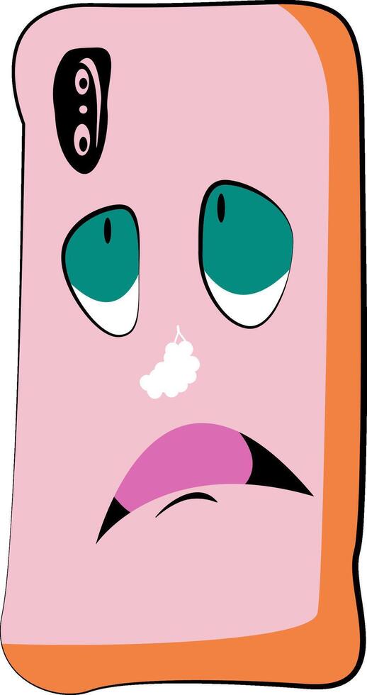 Pink rectangle with a sad face and two eyes, featuring a white spot and orange border. Suitable for emoticon design. vector