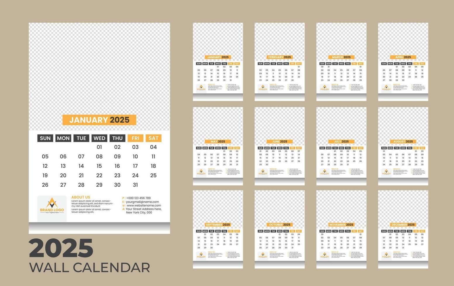 modern wall calendar design 2025 vector