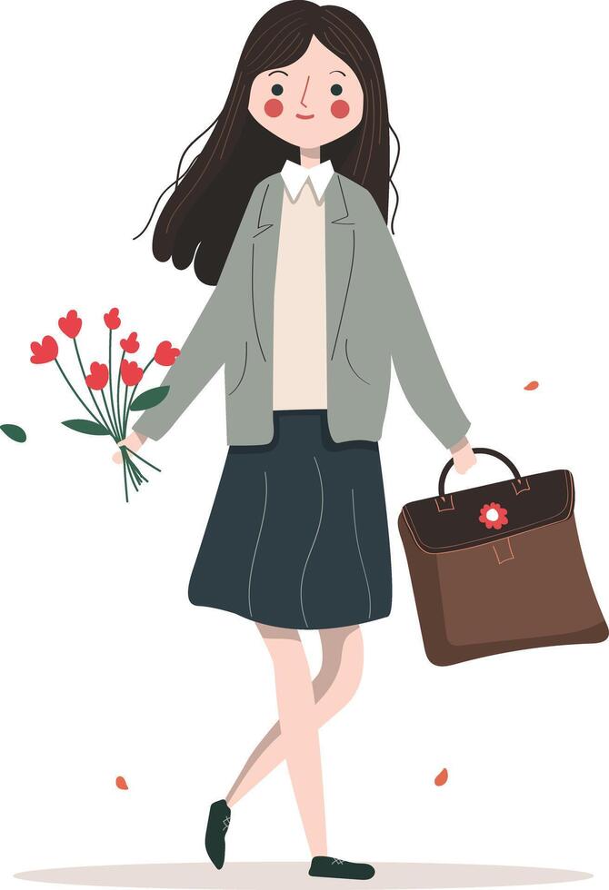 Girl student with flowers vector