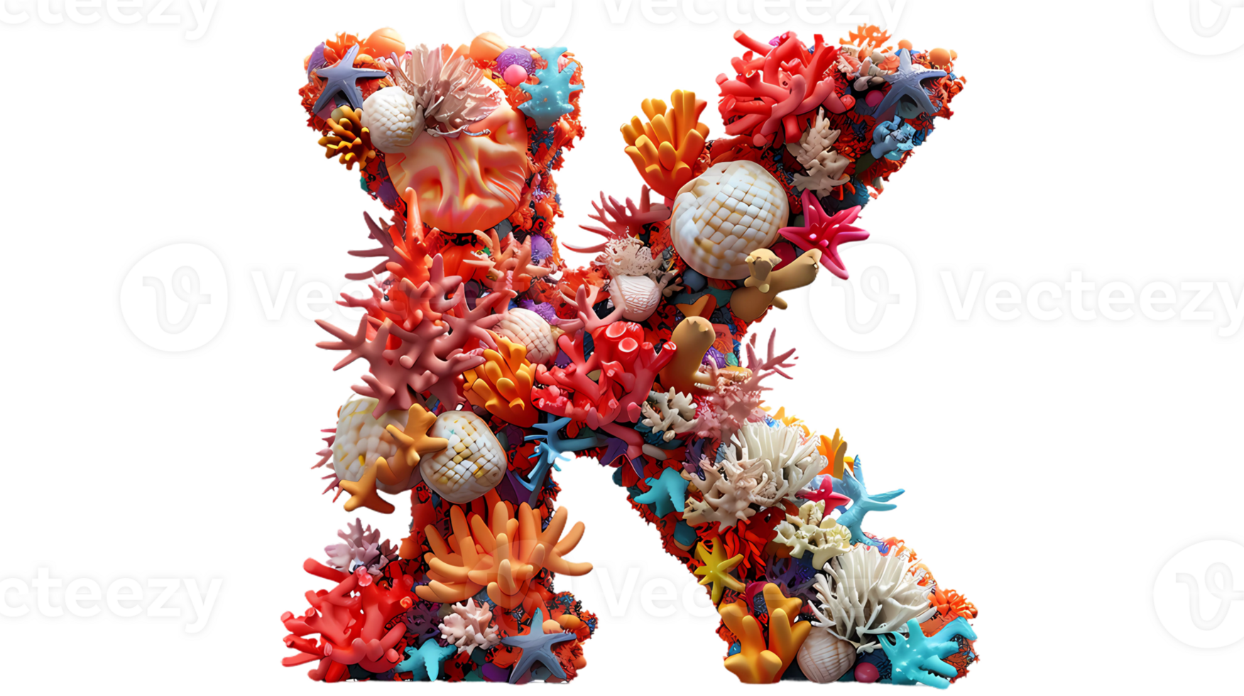 a letter k made of colorful coral and starfish png