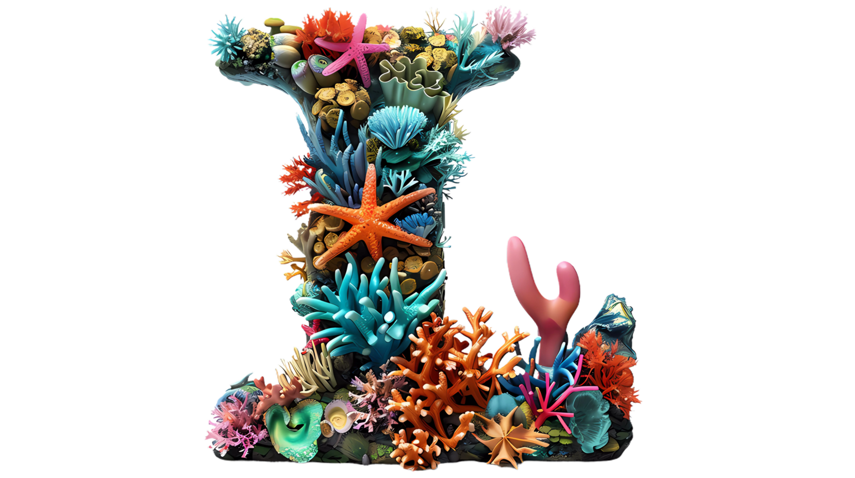 the letter L is made of coral and other marine life png