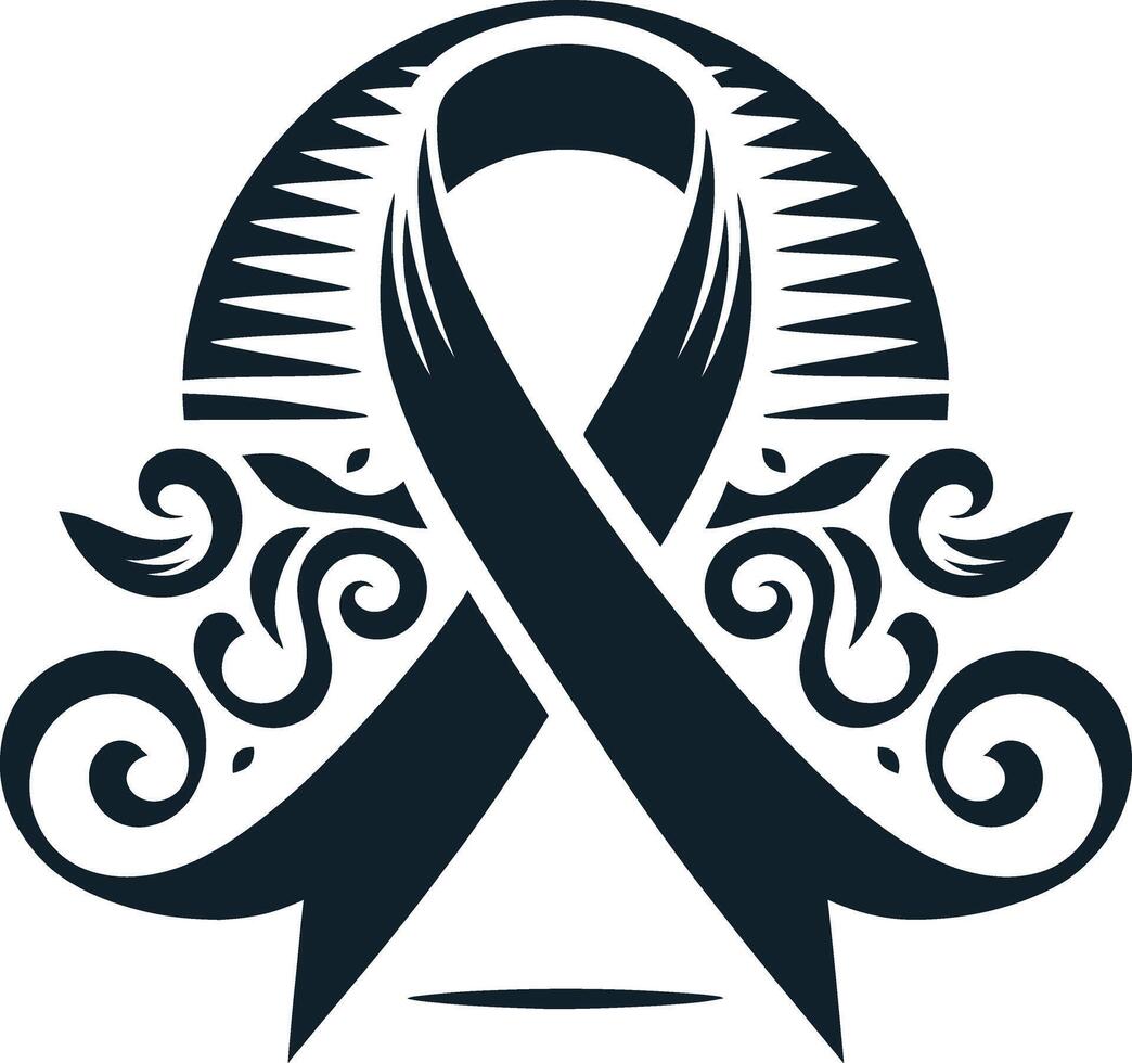 Banners and ribbon silhouettes isolated on a white background, Awareness Ribbon Silhouette illustration with vintage style isolated black and white design vector