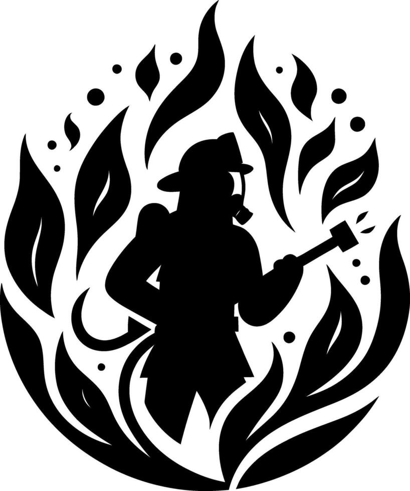 Fire Fighter black silhouette isolated on white background vector