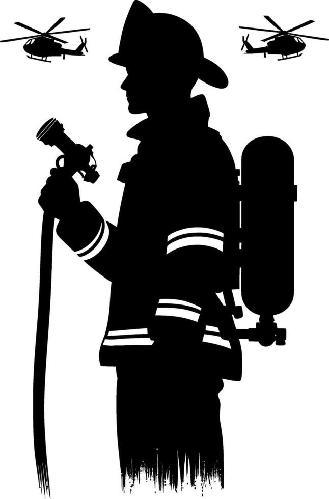 Fire Fighter black silhouette isolated on white background vector