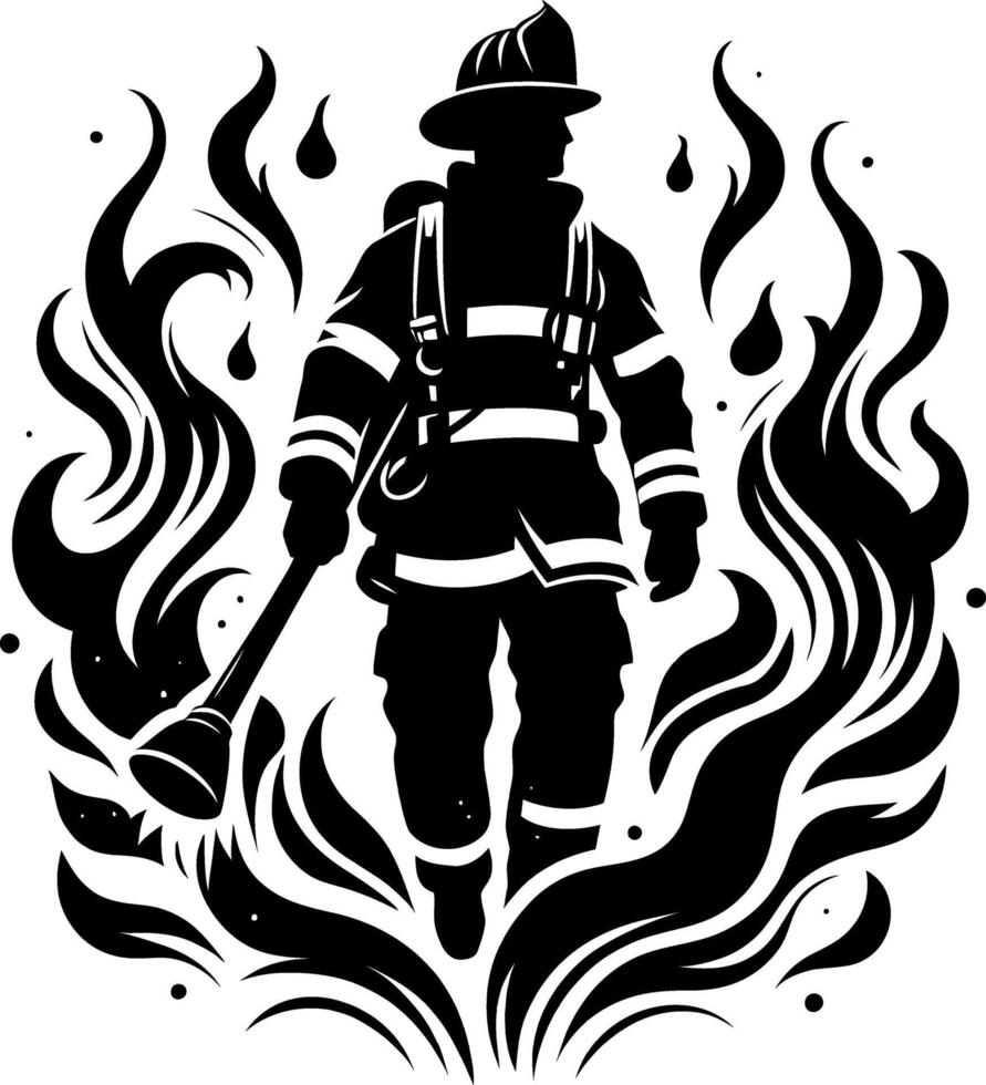 Fire Fighter black silhouette isolated on white background vector