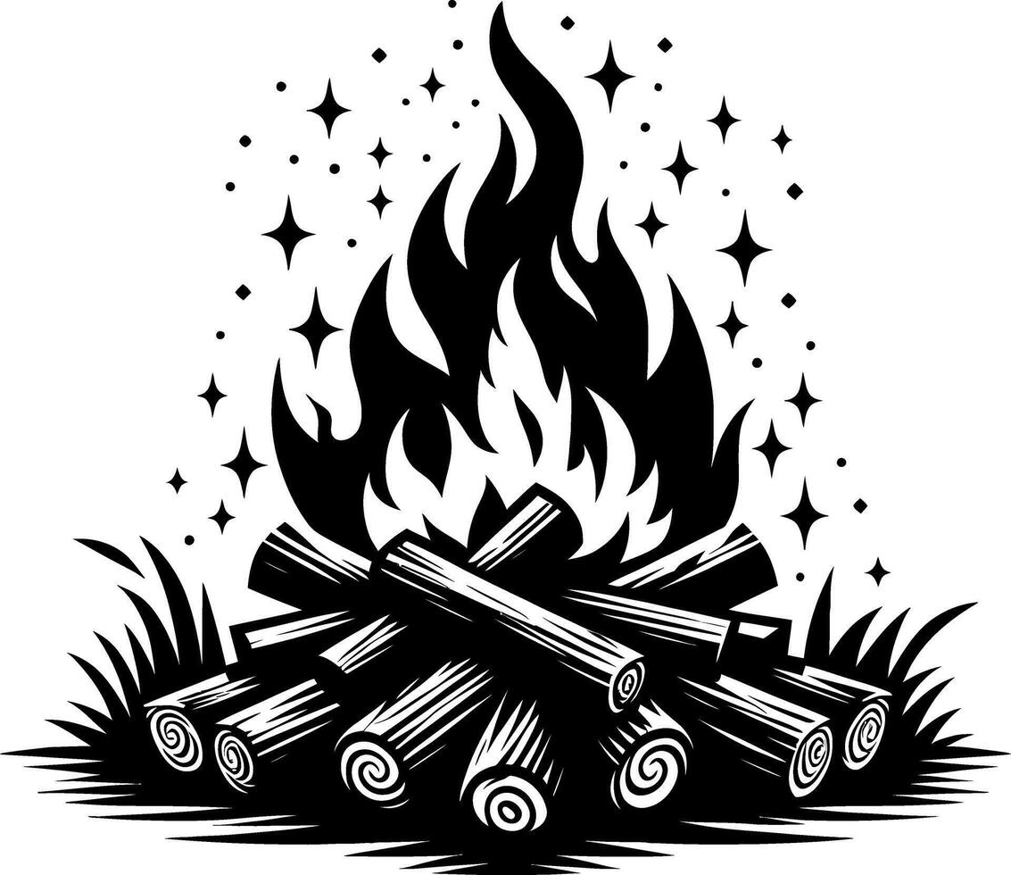 campfire illustration flat minimalistic silhouette style isolated on white background, Flames symbols flat style vect silhouette, fire silhouette, vector