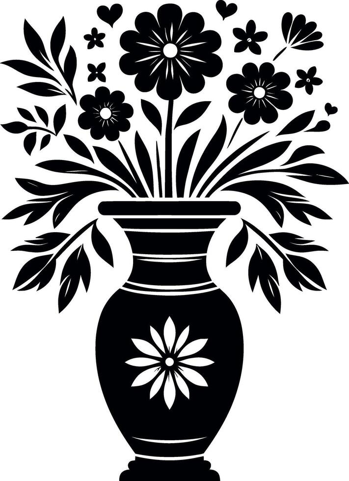 A Flower Vase black and white Silhouette isolated on a white background vector