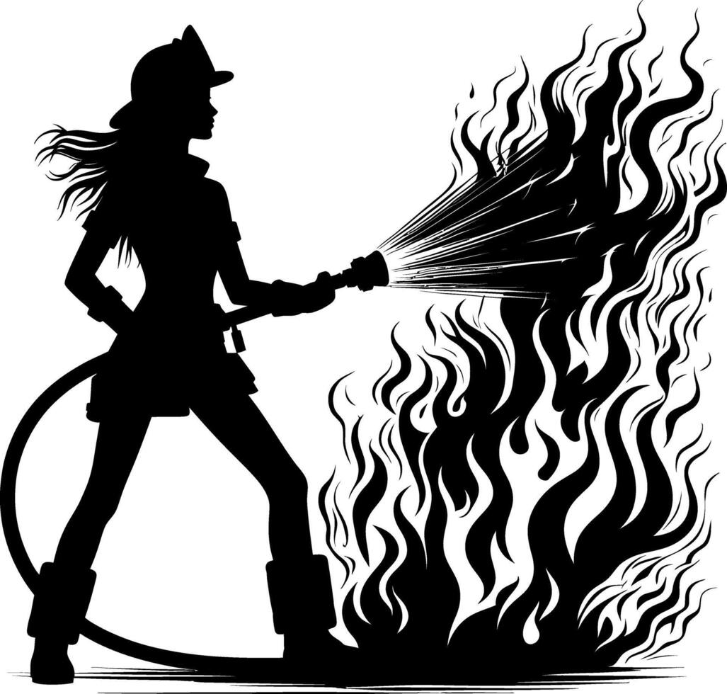 Fire Fighter black silhouette isolated on white background vector
