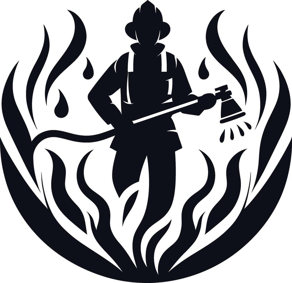 Fire Fighter black silhouette isolated on white background vector