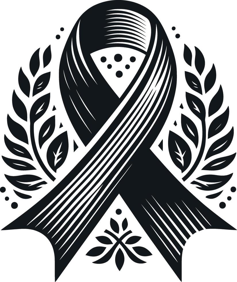 Banners and ribbon silhouettes isolated on a white background, Awareness Ribbon Silhouette illustration with vintage style isolated black and white design vector