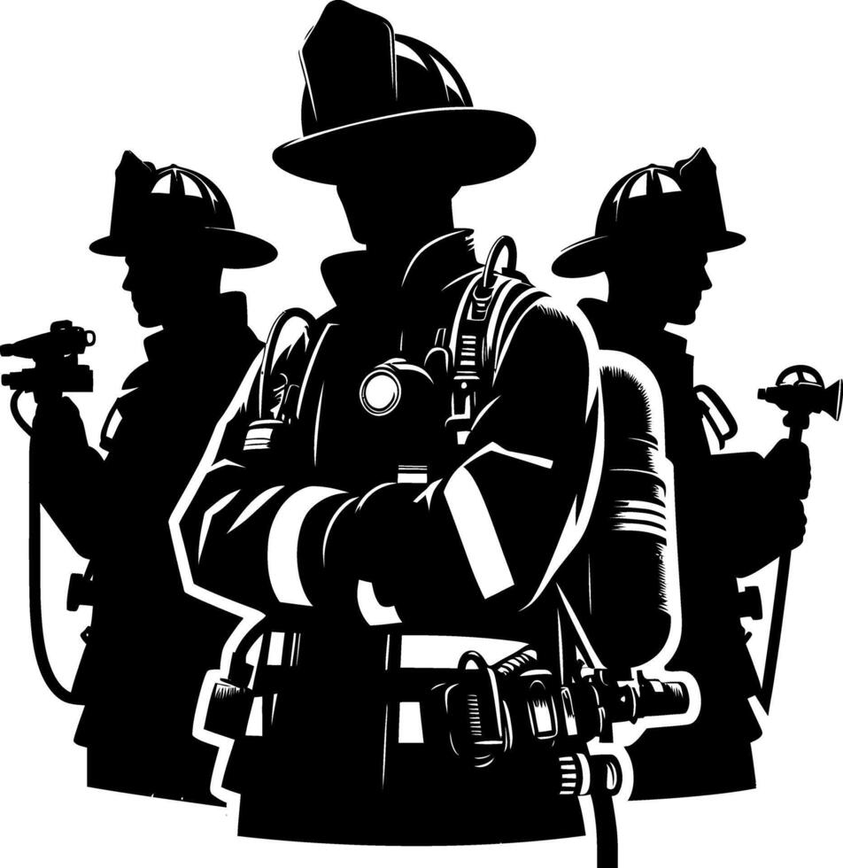 Fire Fighter black silhouette isolated on white background vector