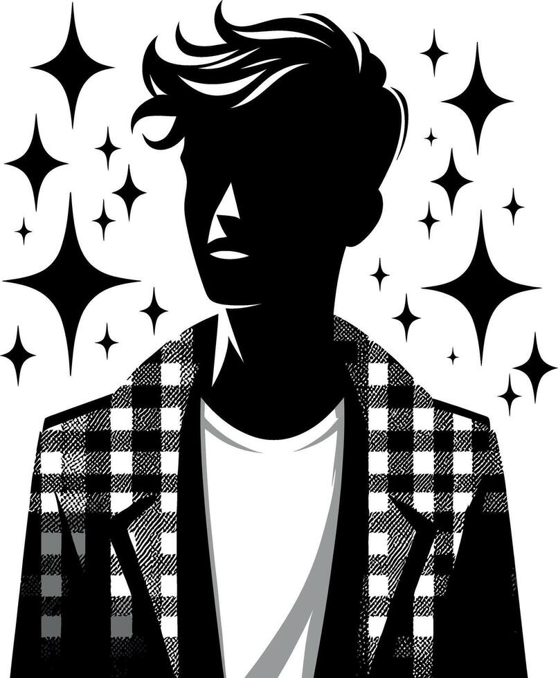 stylish boy silhouette in black and white flat style isolated on a white background vector