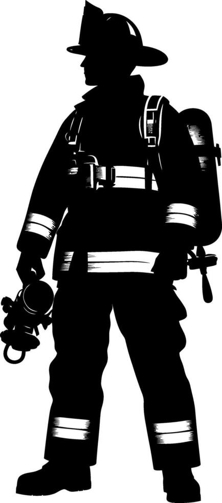 Fire Fighter black silhouette isolated on white background vector
