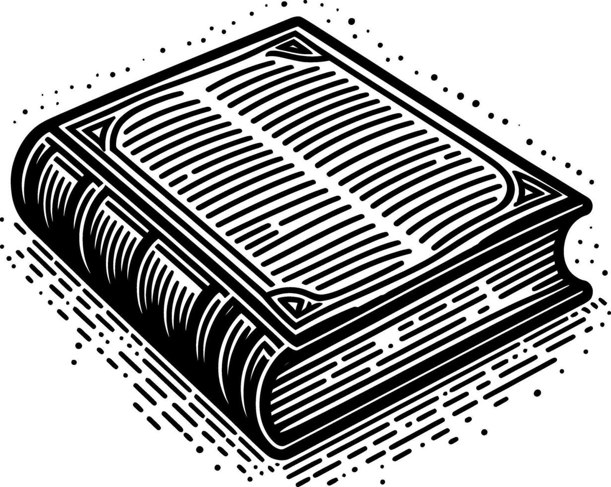 Black book silhouette in line art style, Hand-drawn drawing of book silhouette isolated on white background vector