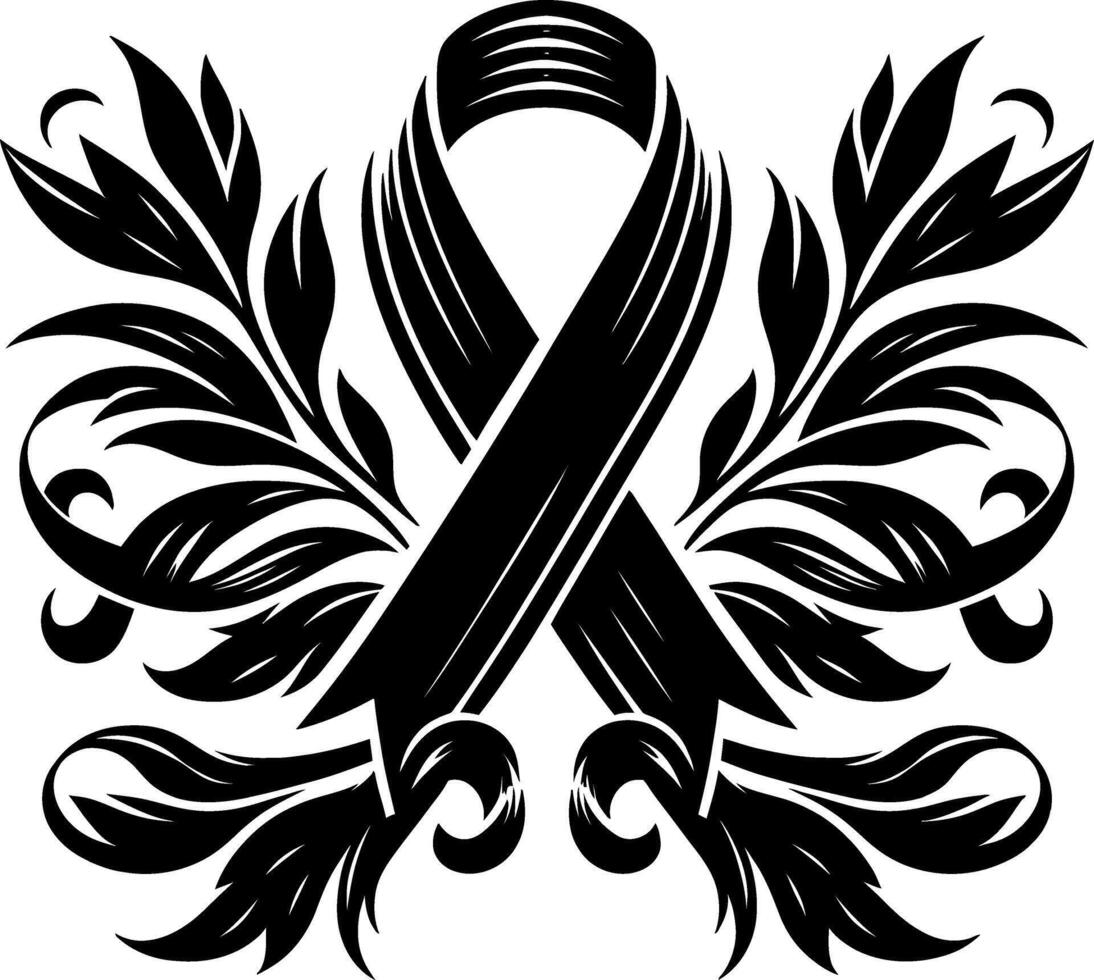 Banners and ribbon silhouettes isolated on a white background, Awareness Ribbon Silhouette illustration with vintage style isolated black and white design vector