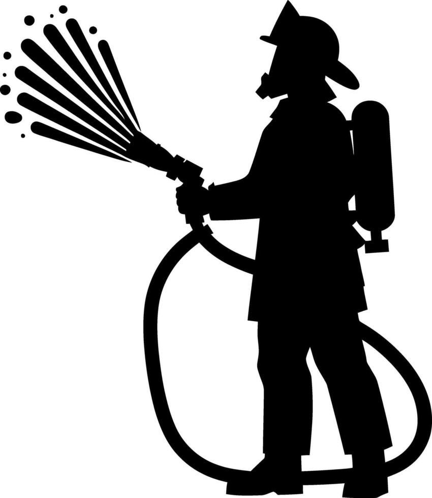 Fire Fighter black silhouette isolated on white background vector