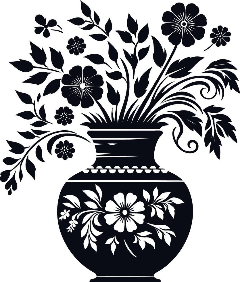 A Flower Vase black and white Silhouette isolated on a white background vector