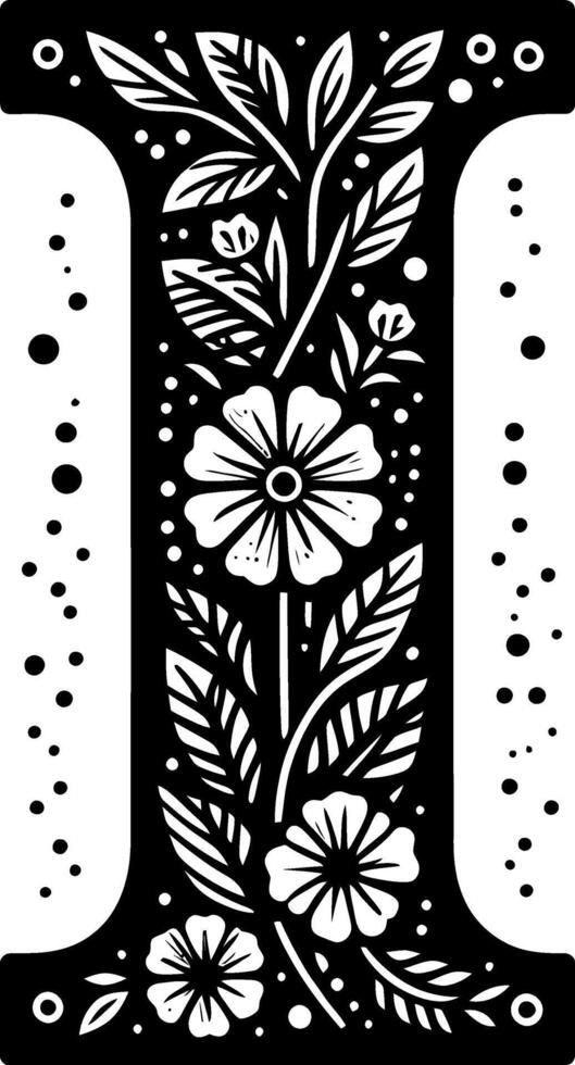 Letter I with flower pattern isolated silhouette black and white vector