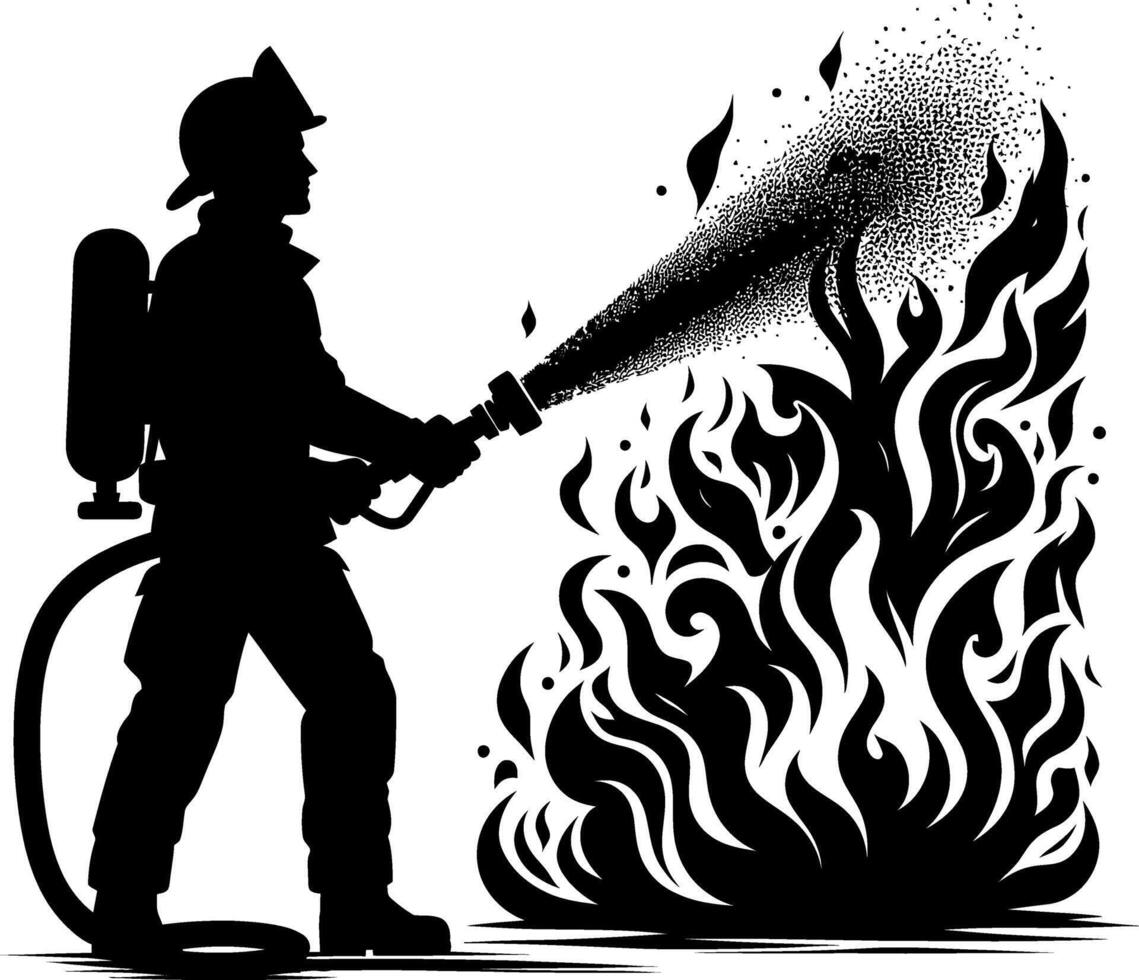 Fire Fighter black silhouette isolated on white background vector
