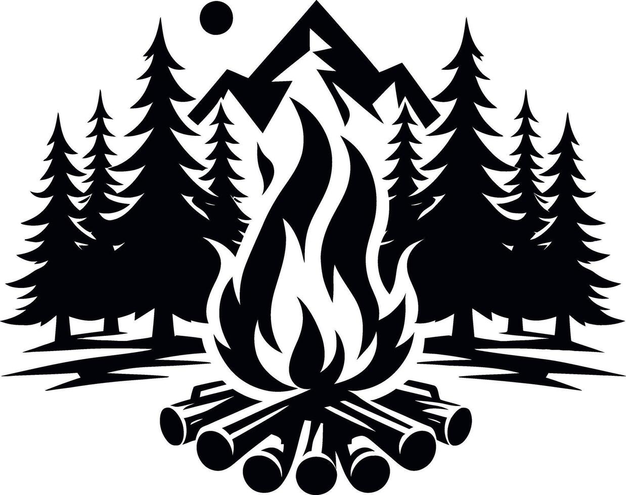 campfire illustration flat minimalistic silhouette style isolated on white background, Flames symbols flat style vect silhouette, fire silhouette, vector
