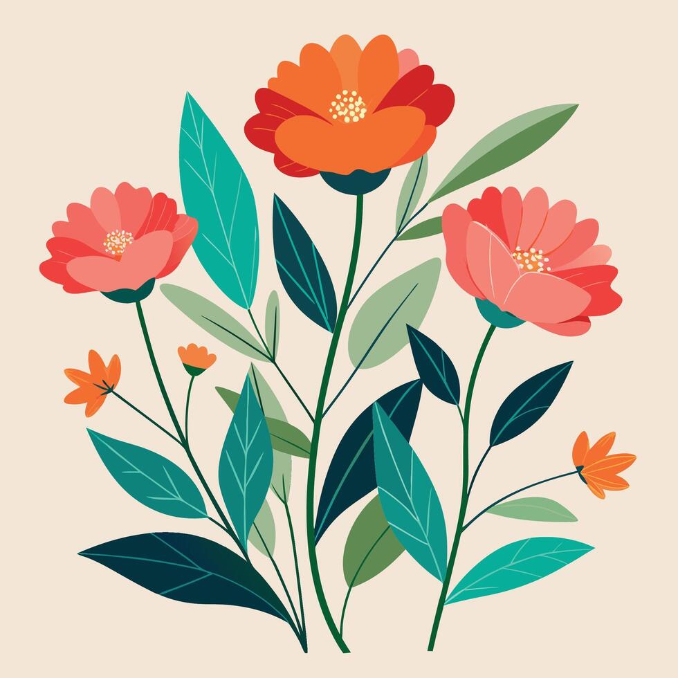 a drawing of flowers with leaves and leaves vector