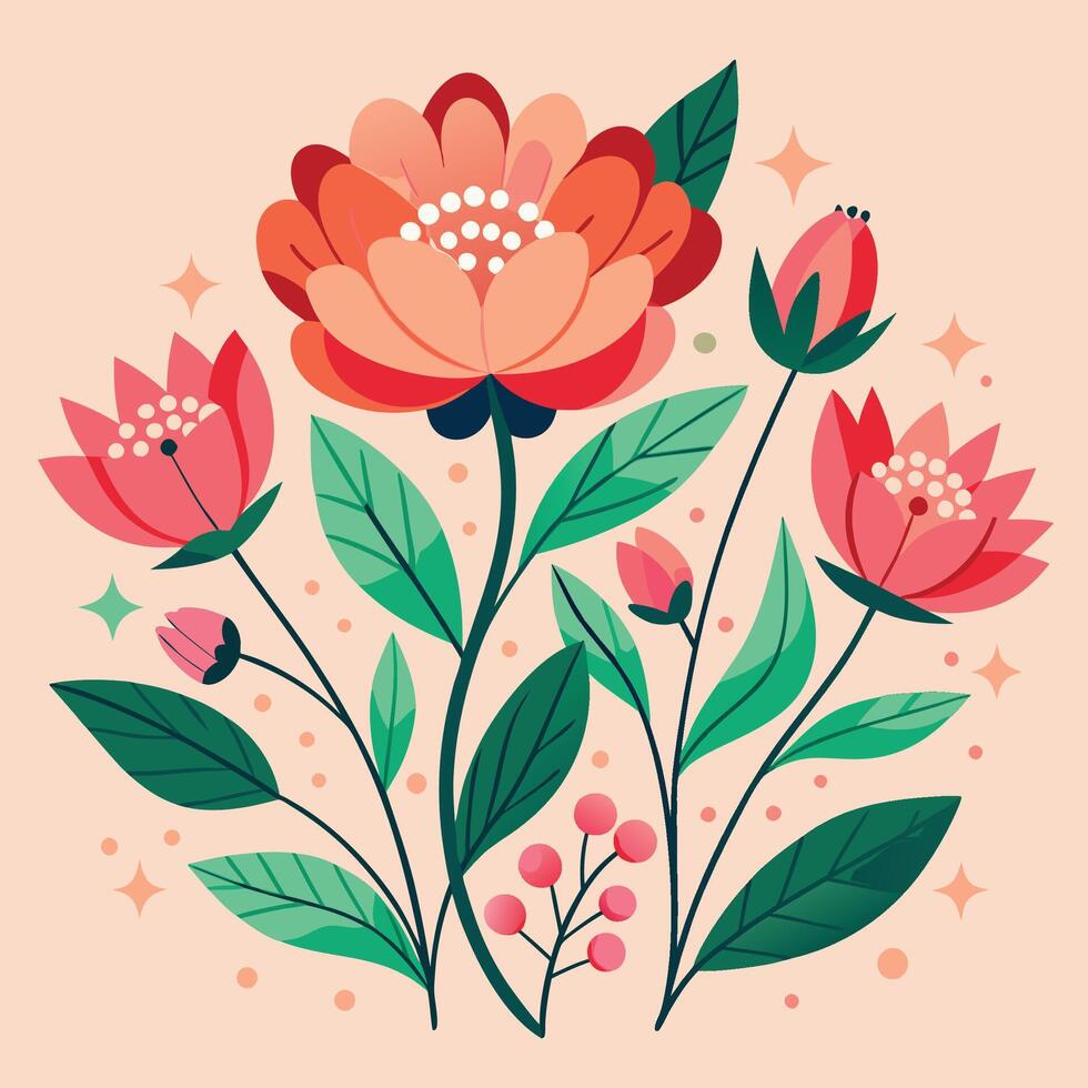 a drawing of flowers with leaves and leaves vector