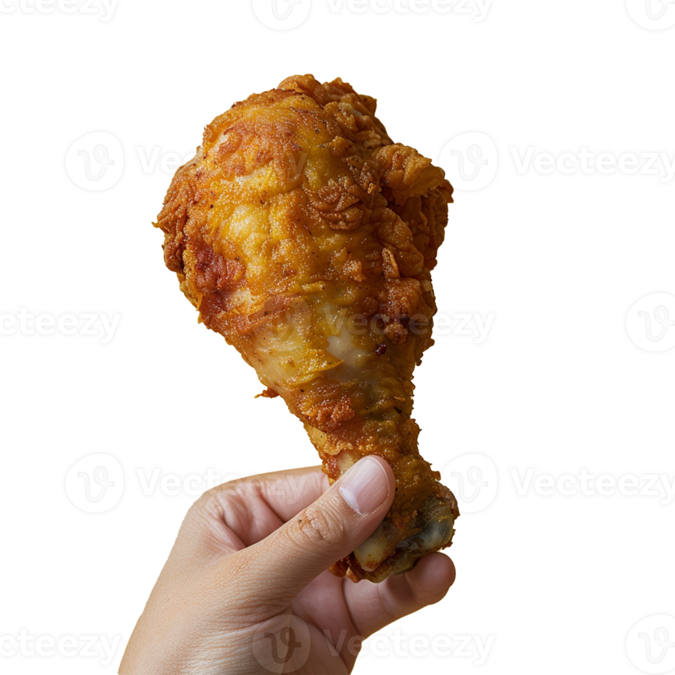 A hand holding chicken leg isolated on transparent background, Ai png