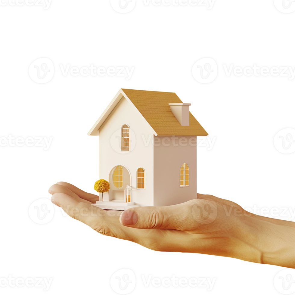A hand holding 3d house, real estate concept png