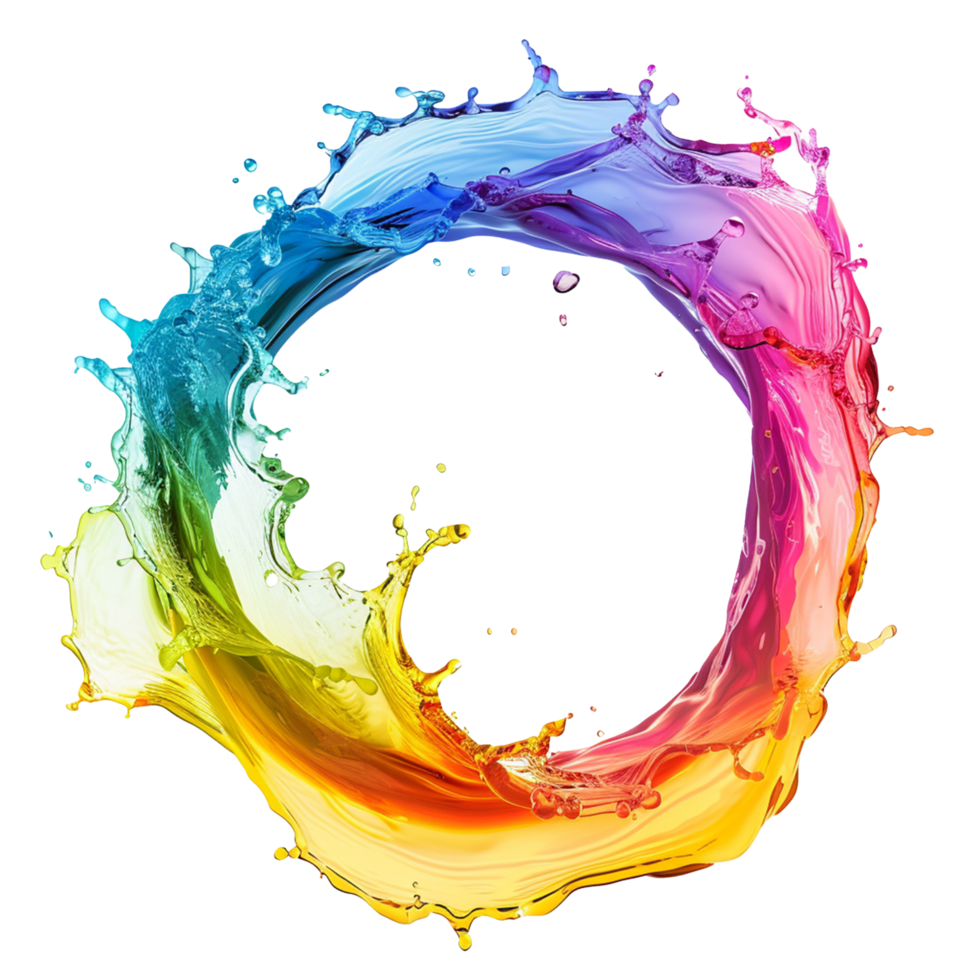 Abstract colorful rainbow color painting illustration and Watercolor Splash Circle Frame set isolated on a transparent background png