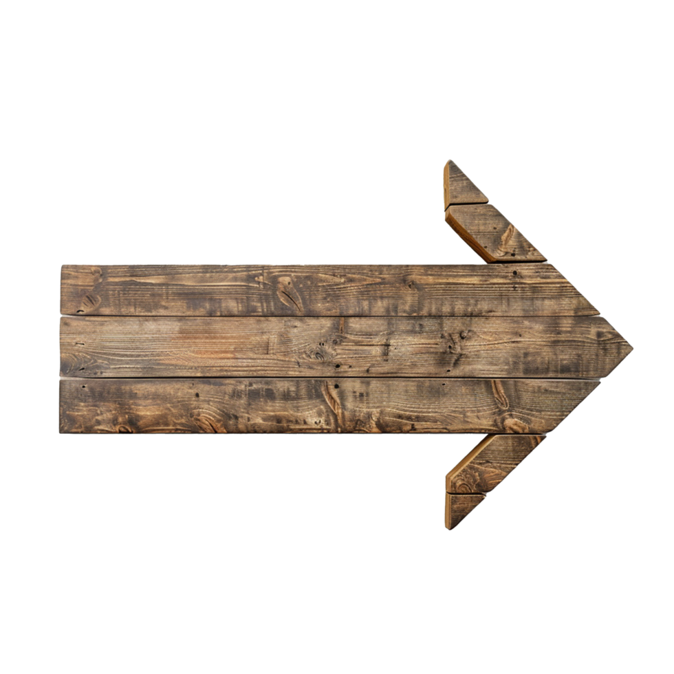 A wooden sign with direction arrow sign a light wooden sign on a long wooden pole on transparency background png