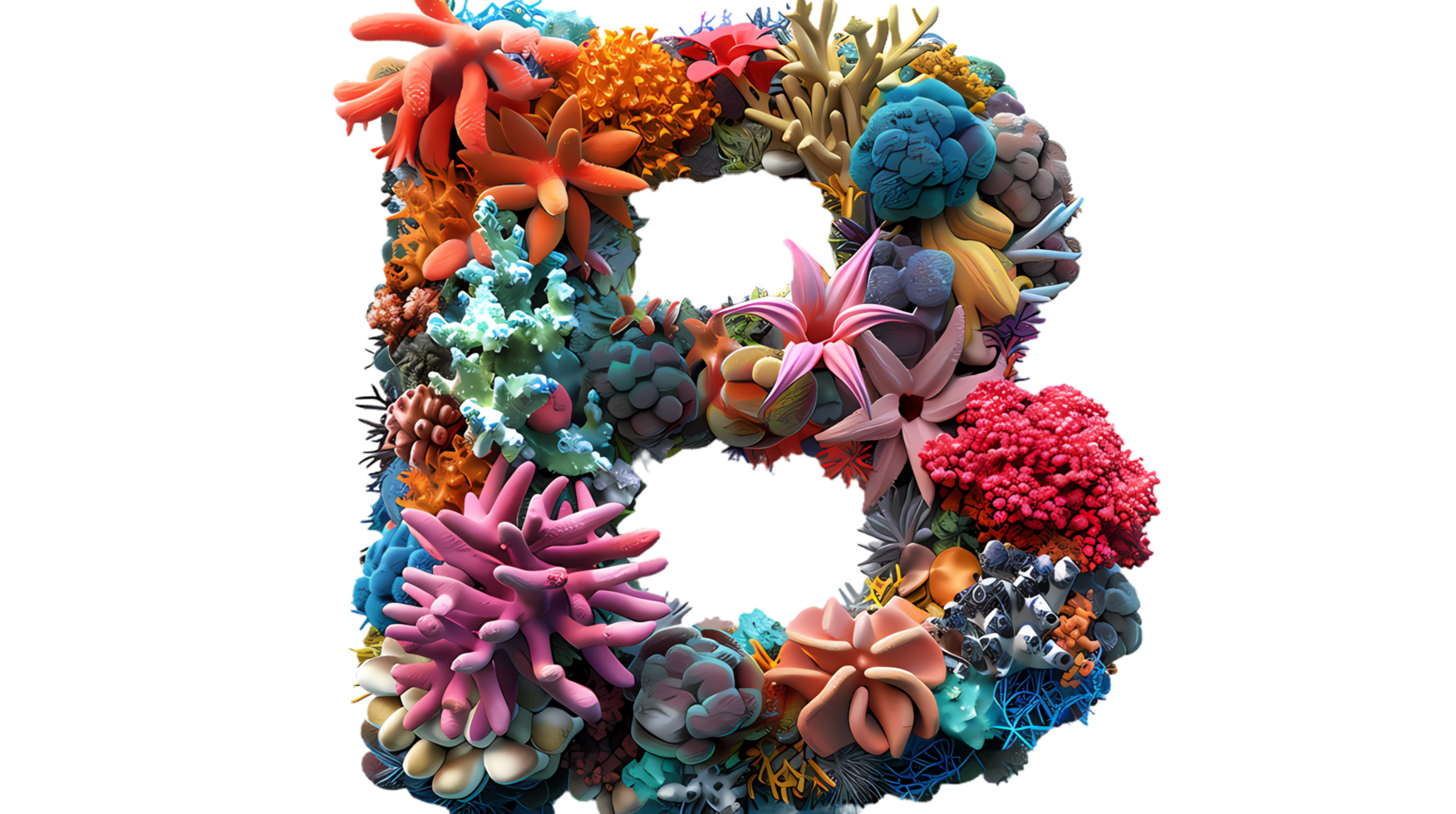 the letter B is made of coral and other sea life png
