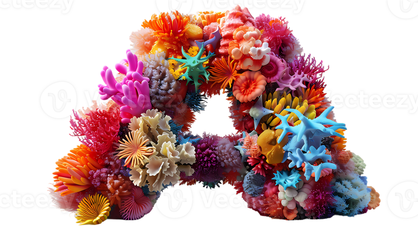 the letter a is made of coral and starfish png