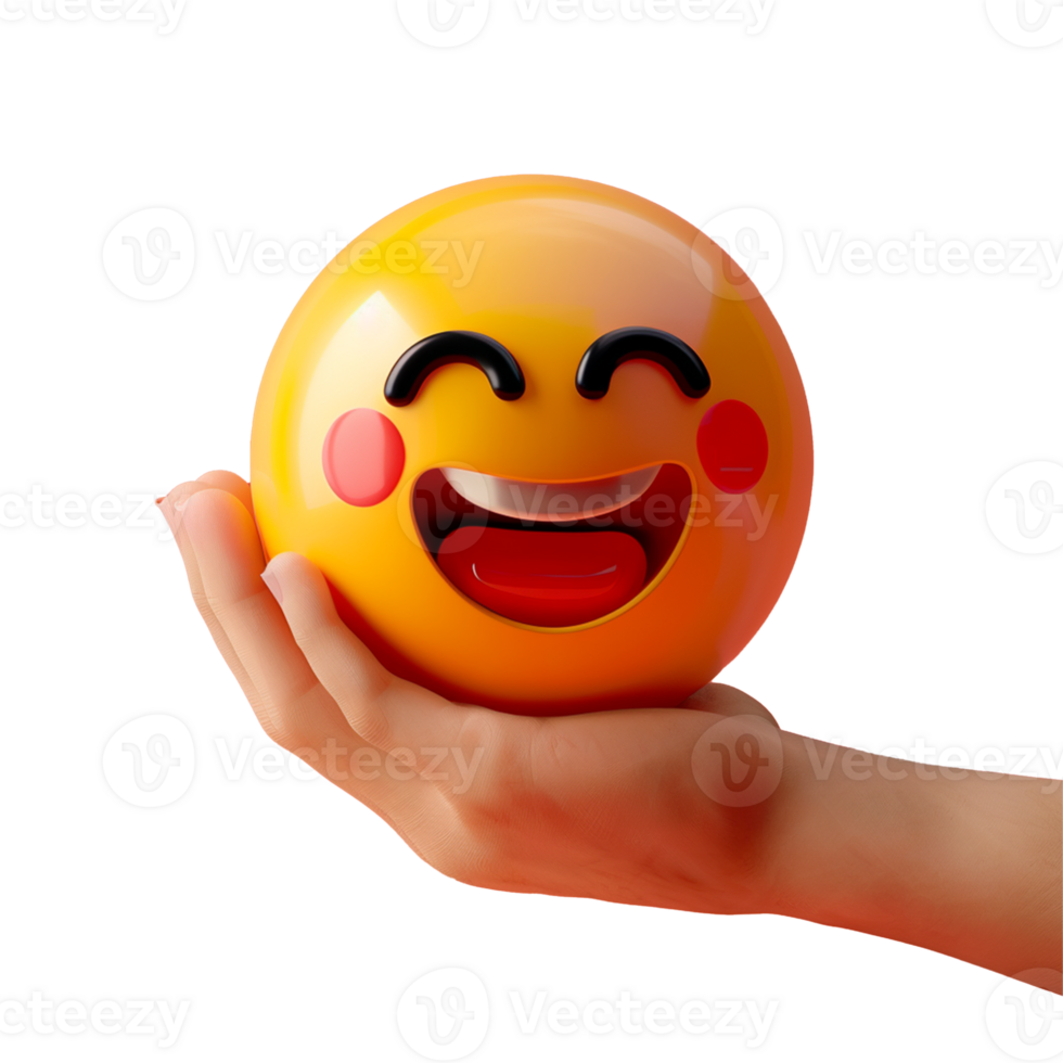 A hand holding 3d emoji isolated on transparent background, Ai png