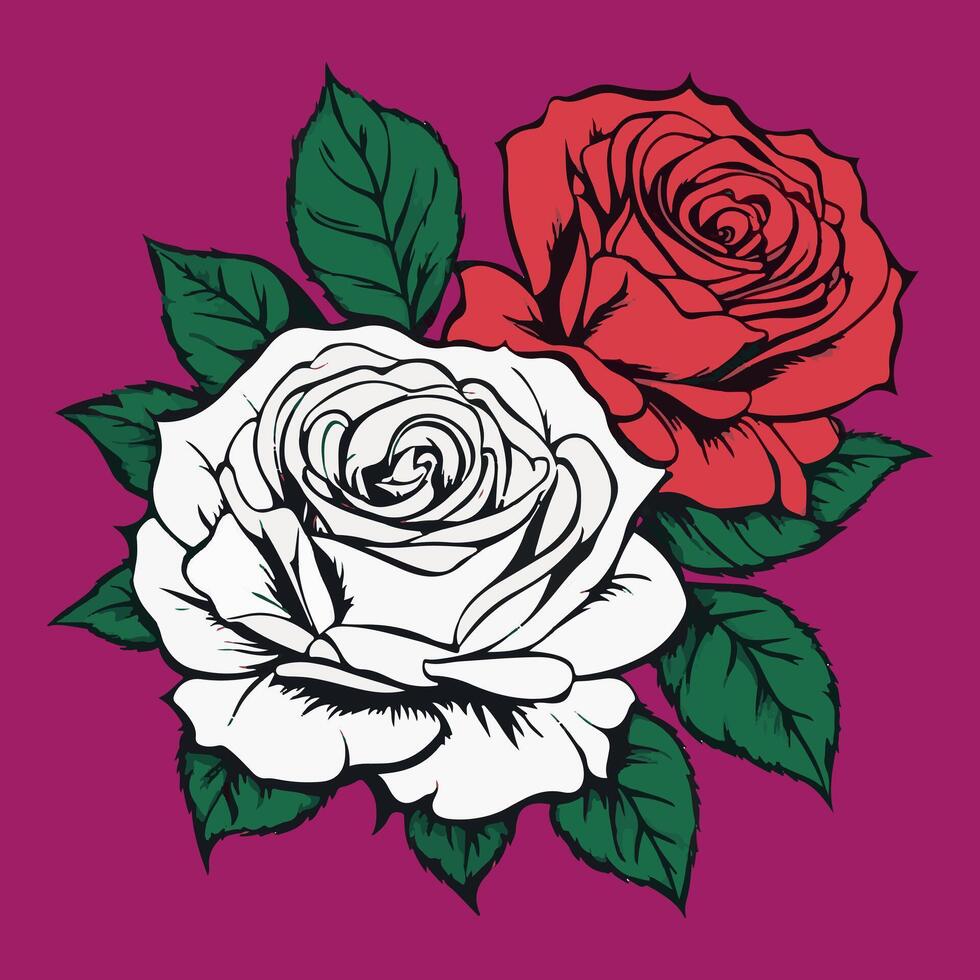 Beautiful rose cartoon art, tattoo style vector