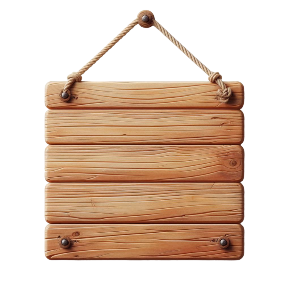 Generated Ai hanging wooden sign board isolated on transparent background png