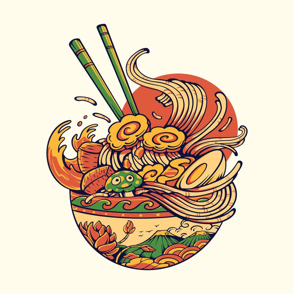 cute ramen Japanese vector