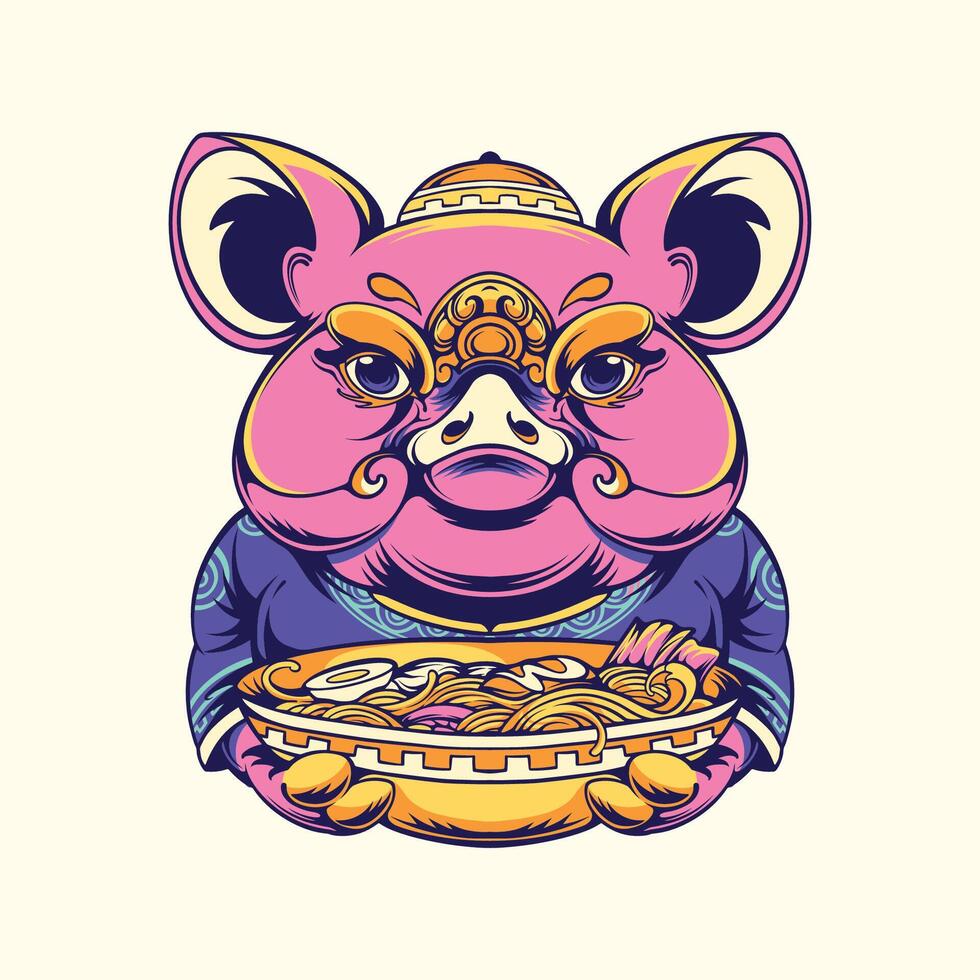 cute pig ramen illustrator art vector