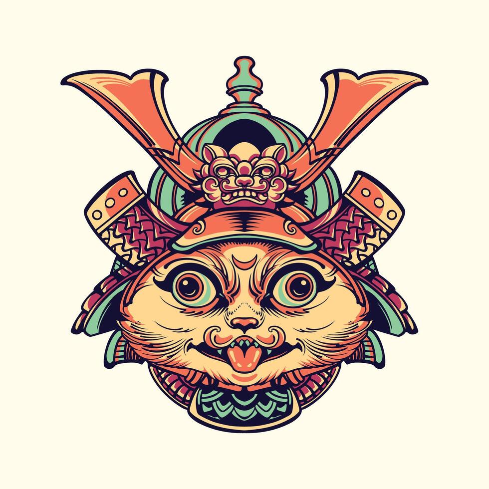 Japanese samurai cat illustrator vector