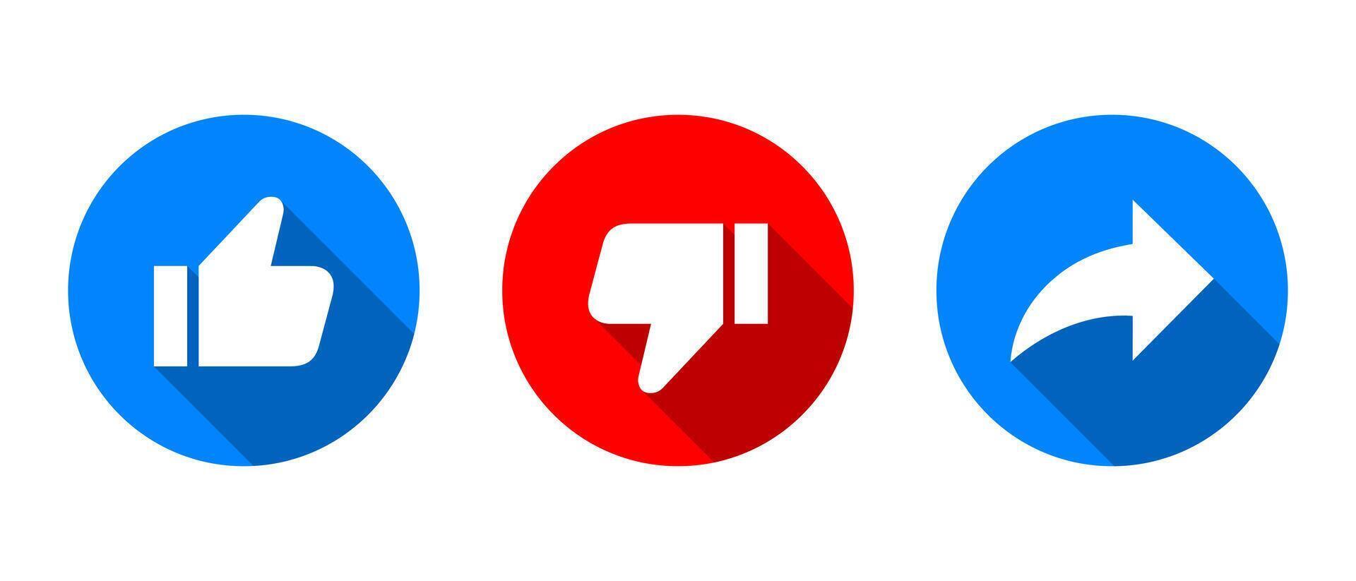 Like, dislike, and share icon with long shadow vector