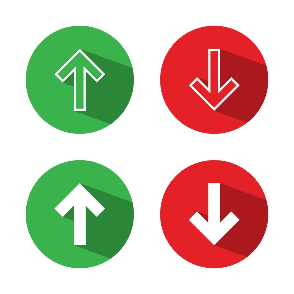 Up and down arrow icon set with long shadow vector