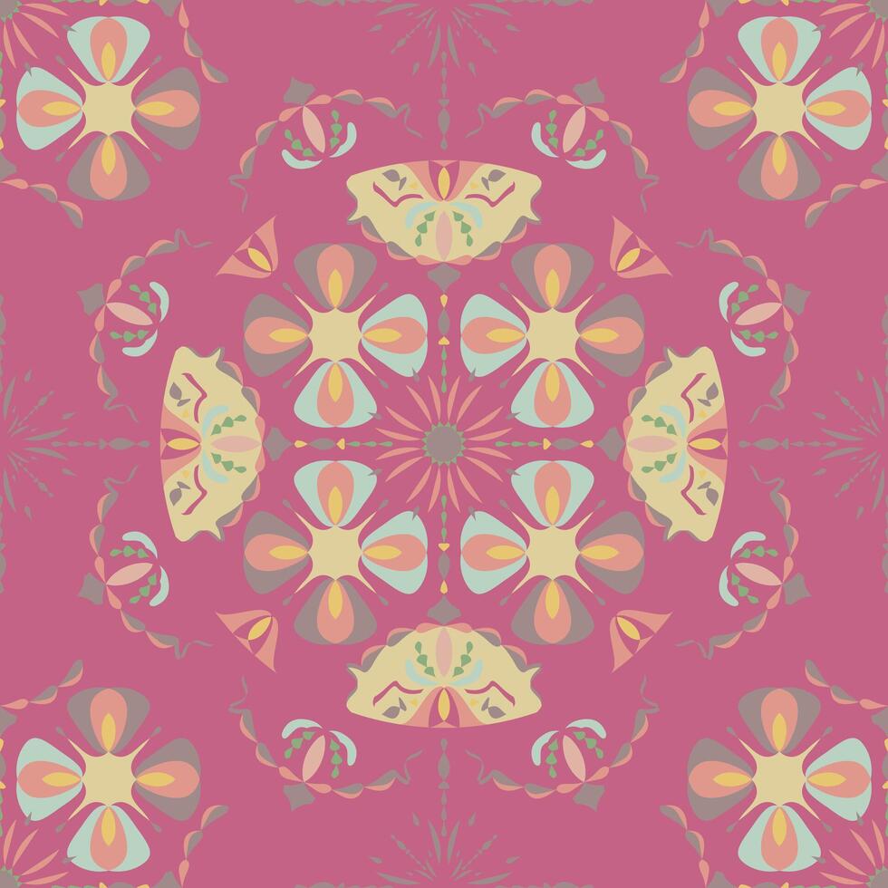 Seamless Pattern. Mandala. Abstract. Background Color Pink. vector
