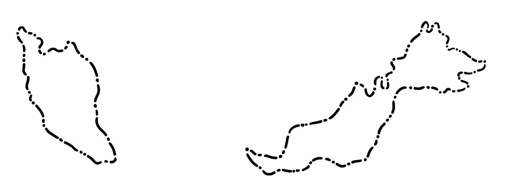 Doodle freehand dash line drawing of Malaysia map. vector