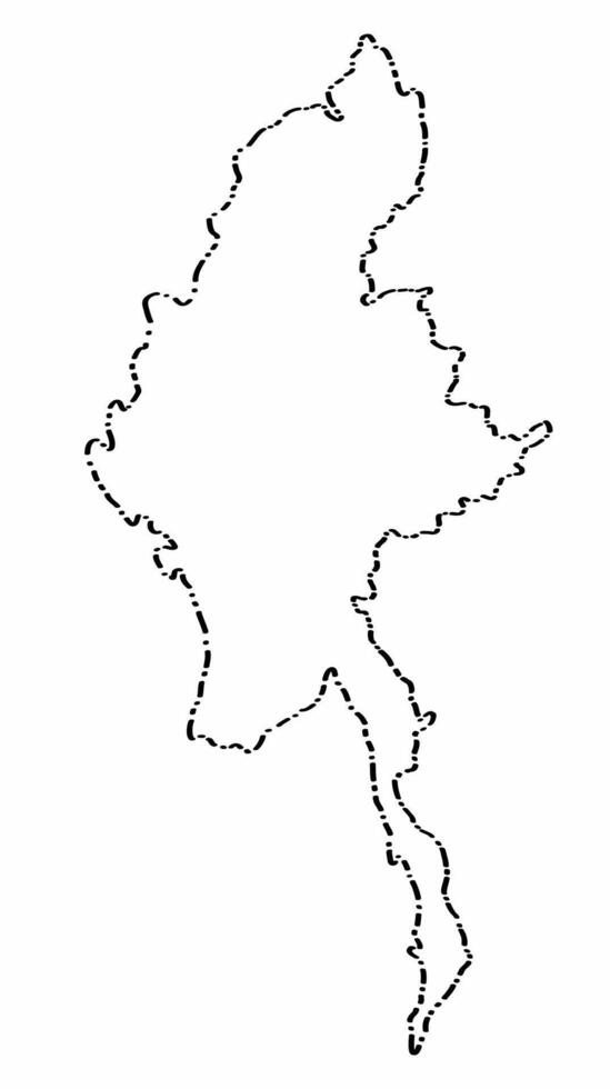 Doodle freehand dash line drawing of Myanmar map. vector