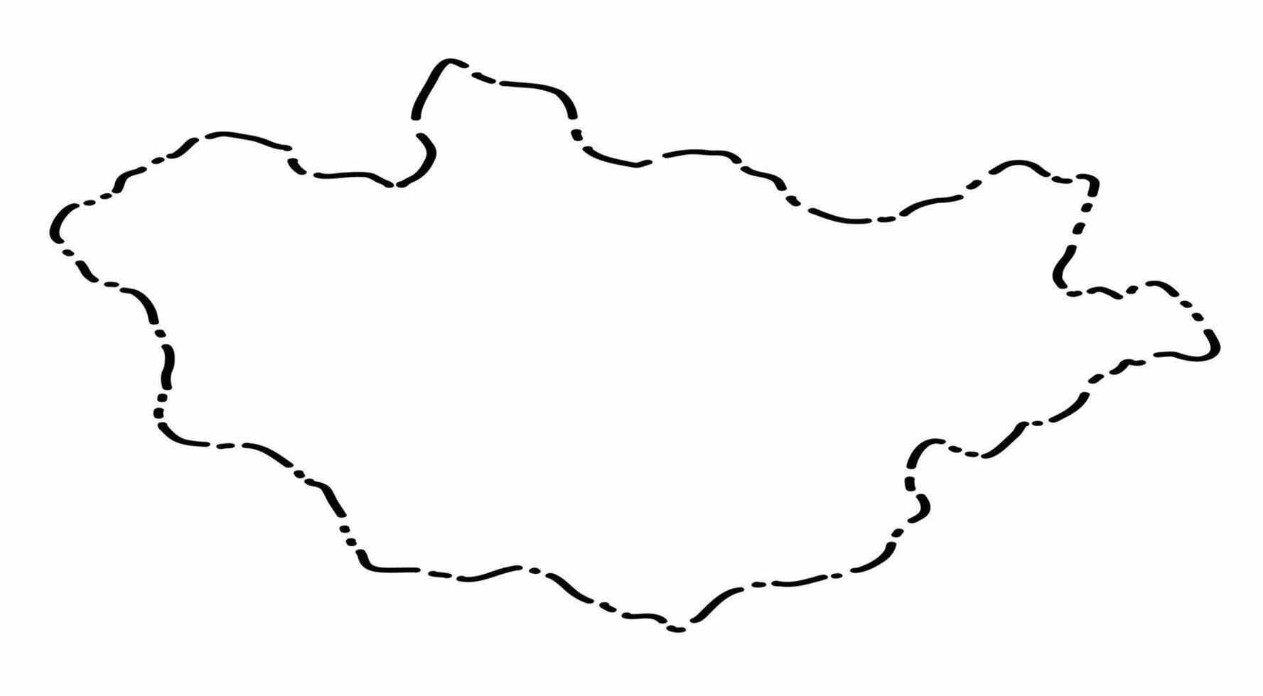 Doodle freehand dash line drawing of Mongolia map. vector