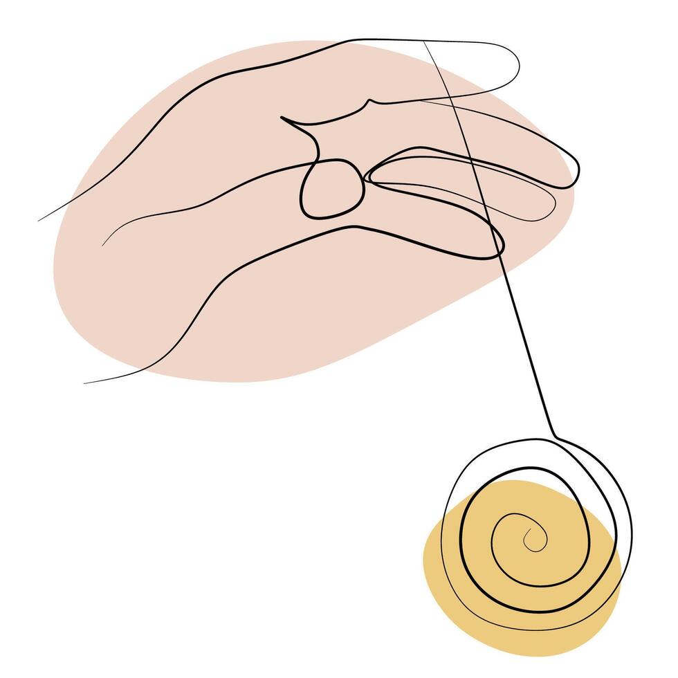 Yoyo or yo-yo continuous line drawing With Abstract color Shapes. One line art international yoyo day illustration. Simple hand drawn toy in hand. Design Art Element for Print, Template, Card vector